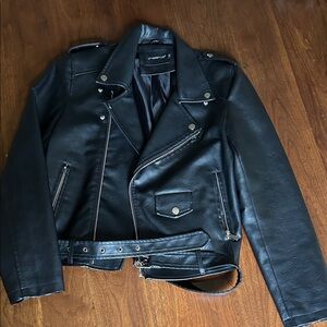 Women's Classic Faux Black Leather Jacket